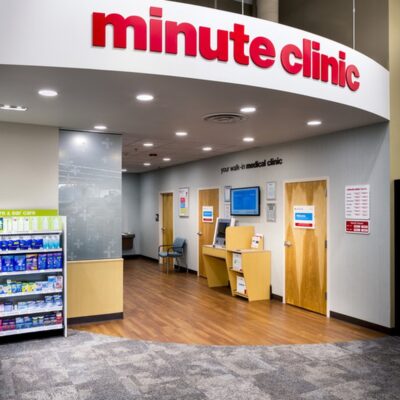 section of CVS store marked minute clinic in big red letters